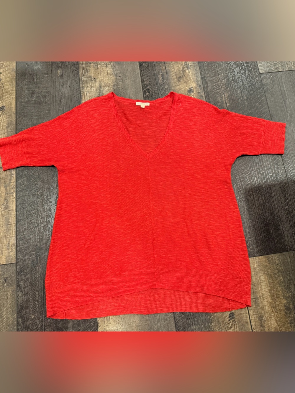 Eileen Fisher Bright Red V-Neck Short Sleeve Top